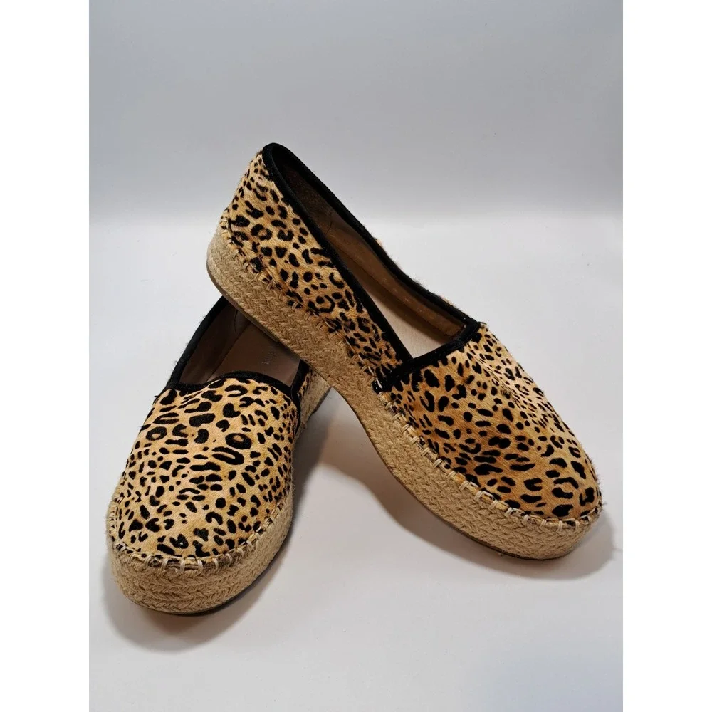 Gianni Bini Leopard Calf Hair Platform Espadrille Loafers Tan Black Round Toe